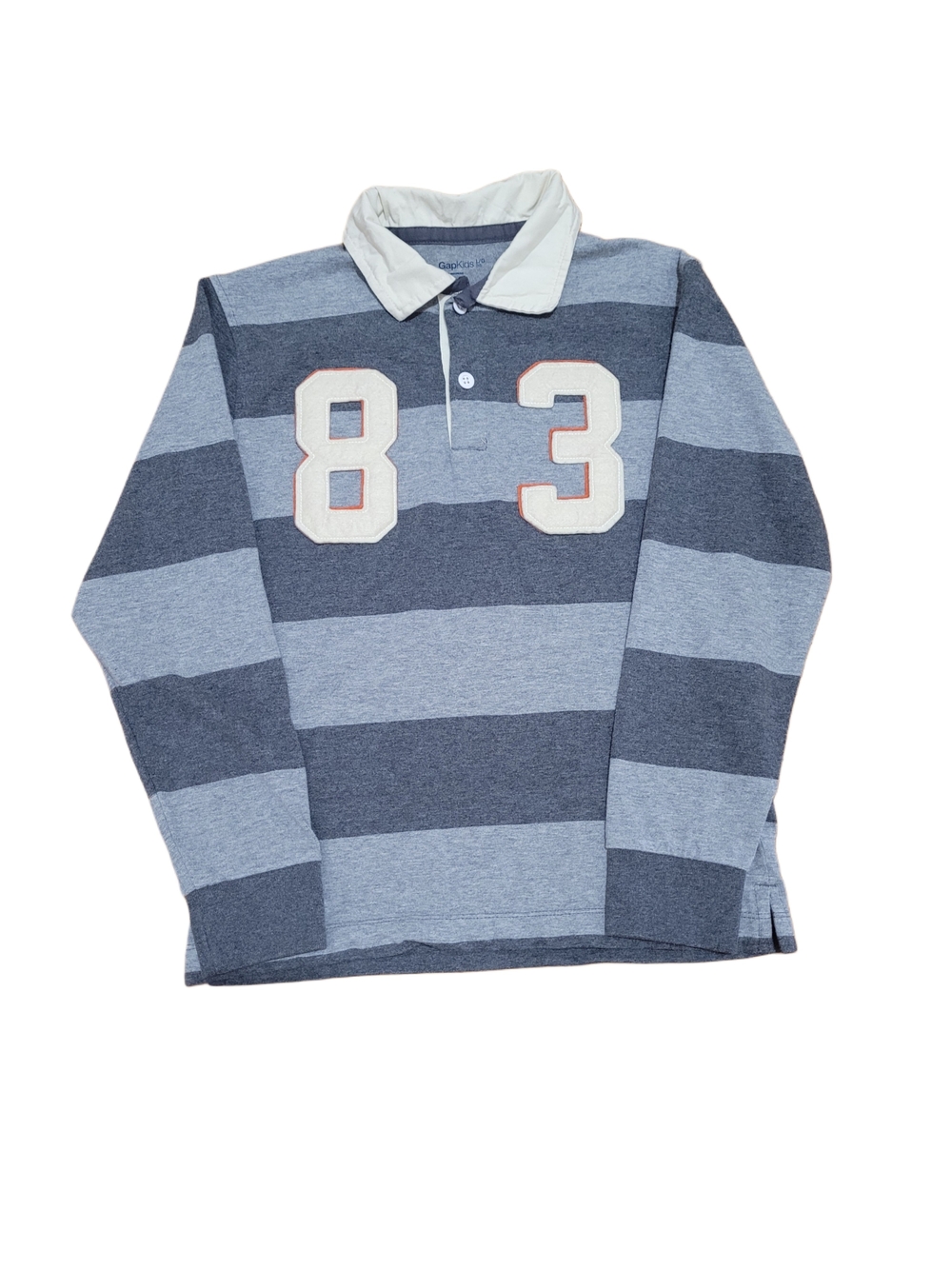 GAP Boys Striped Rugby Polo in Light Blue & Navy with White Collar